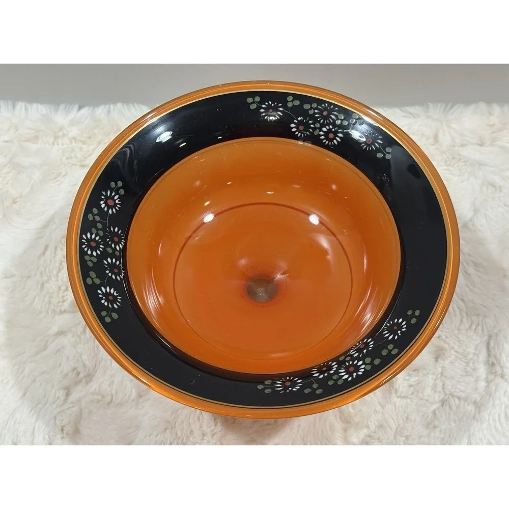 1920's Lancaster Glass Marguerite‎ Pedistal Bowl Hand Painted Daisy Design